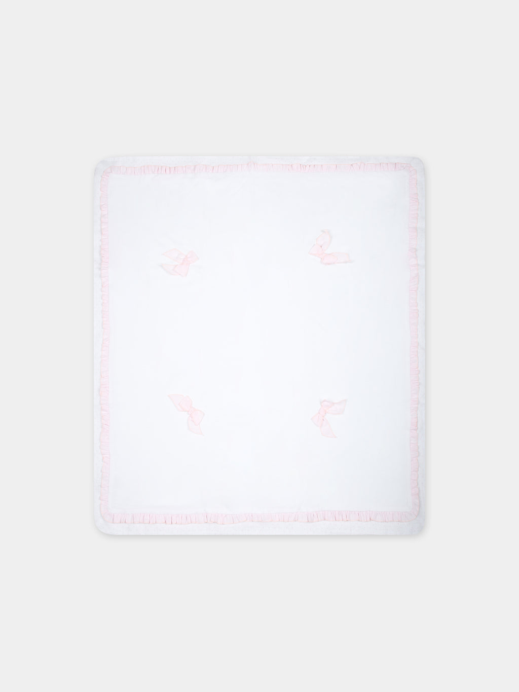 White blanket for baby girl with pink bows